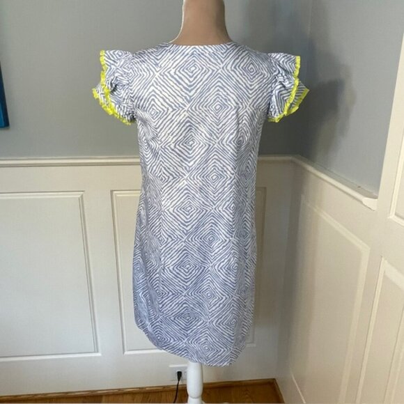 Persifor Clare Dress Flutter Sleeve Shift Dress 100% Cotton Block Print Small - Picture 5 of 9